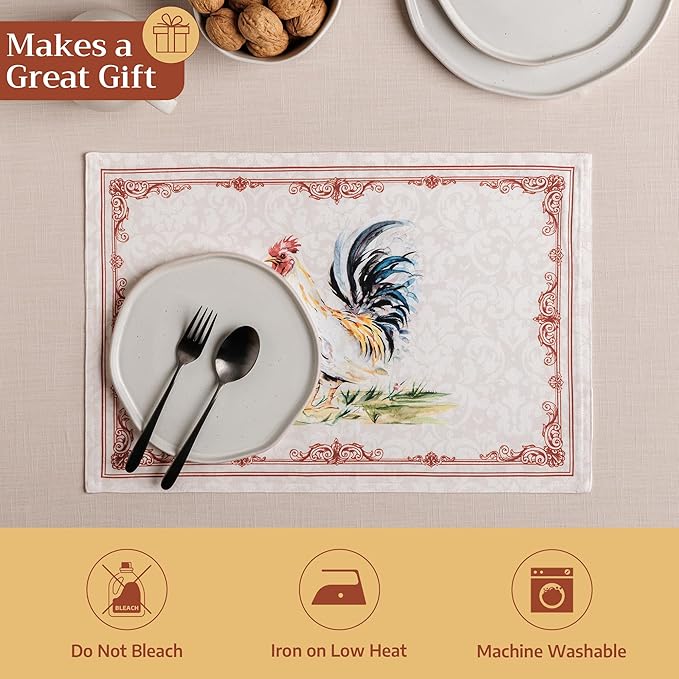 Maison d' Hermine Placemats Set of 2 100% Cotton Washable Cloth Place Mats Reusable Table Mats for Kitchen Dining Party Wedding Gifts for Mothers Day Spring/Summer (Campagne, 13" x 19")