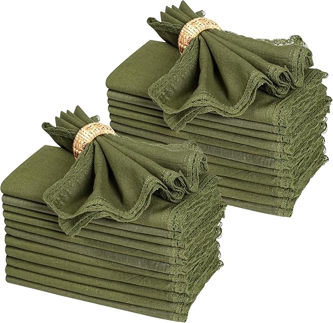 Ramanta Home Linen Flax Cloth Napkins Set of 24 Olive Green, 18x18 Inch | Easter Premium Cotton Linen Flax Lace Soft & Durable | Washable Ideal for Spring Basket Décor, Wedding, Kitchen, Everyday Use