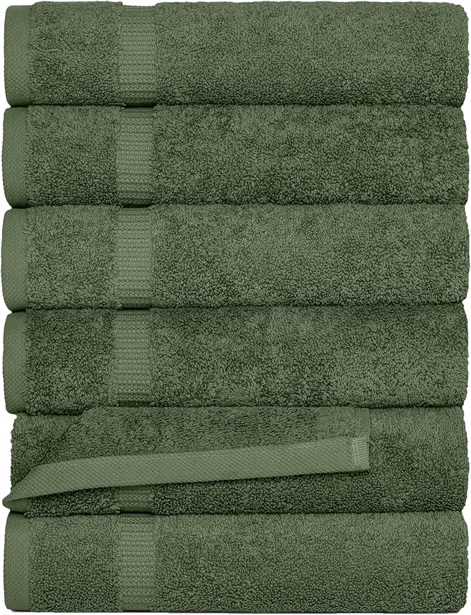 SALBAKOS 100% Turkish Cotton Hand Towel Set of 6 16x30 inch | Heirloom Quality | Hotel & Spa Collection | Ultra Soft, Super Absorbent, Long Lasting Hand Towels | Made in Turkey (Green, 6 Hand Towels)