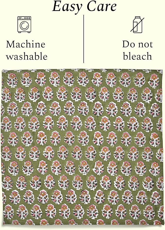 CPC Jade Green Indian Block Print Cotton Cloth Napkins Set of 4, 18x18 Reusable Everyday Napkins, Soft, Absorbent, Floral Dinner Napkin, Holiday, Party Gift, Spring,Mother's Day