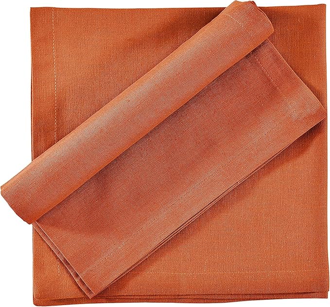 Cloth Napkins Dinner Washable Set of 4 in Cotton Linen Fabric Premium Quality, Mitered Corners for Reusable Every Day Use Pre Shrunk and Good Absorbency Christmas Cloth Napkins (Pack of 4, Rust)
