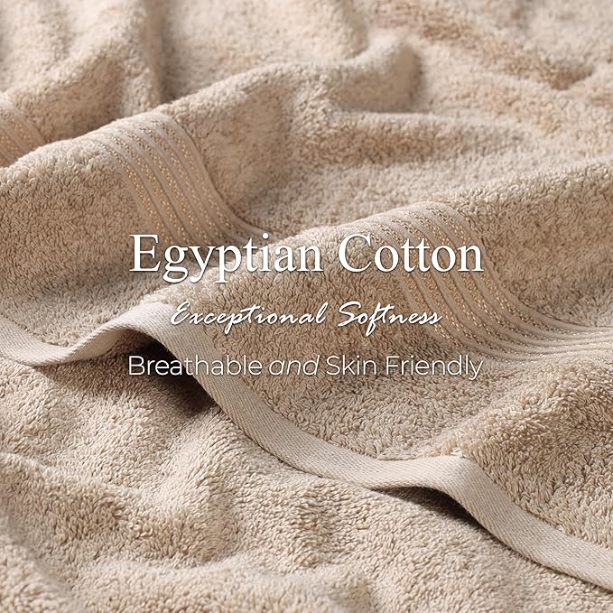 Superior Egyptian Cotton 6-Piece Towel Set, Bathroom Essentials, Towels For Bathroom, Apartment, Airbnb, Guest Bath, Face, Hand, Bath Towels, Washcloths, Absorbent, Fast Drying, Taupe