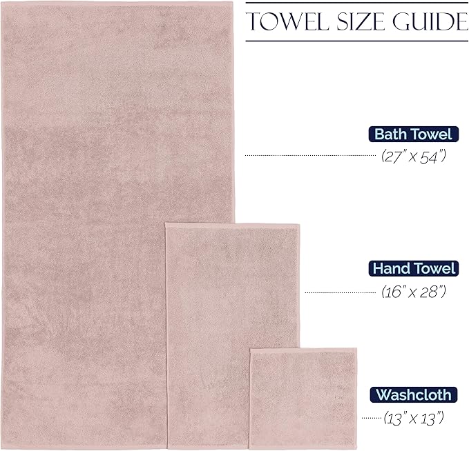 Elegant Comfort Premium Cotton 8-Piece Towel Set, Includes 4 Washcloths, 2 Hand Towels and 2 Bath Towels, 100% Turkish Cotton - Highly Absorbent and Super Soft Towels for Bathroom, Dusty Rose