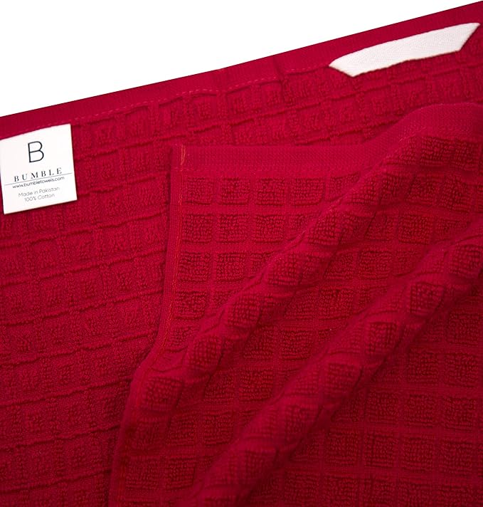 Premium Kitchen Towels (20”x 28”, 6 Pack) | Large Cotton Dish Towels | Flat & Terry Highly Absorbent Kitchen Linen Set with Hanging Loop | Red Check