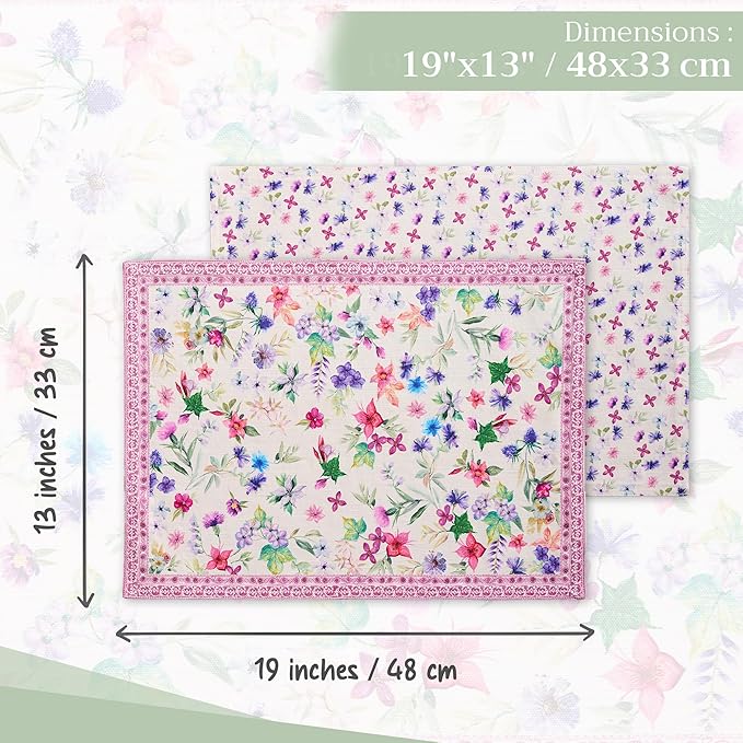 Maison d' Hermine Placemats Set of 4 100% Cotton Washable Cloth Place Mats Reusable Table Mats for Kitchen Dining Party Wedding Gifts for Mothers Day Spring/Summer (Chardon, 13" x 19")