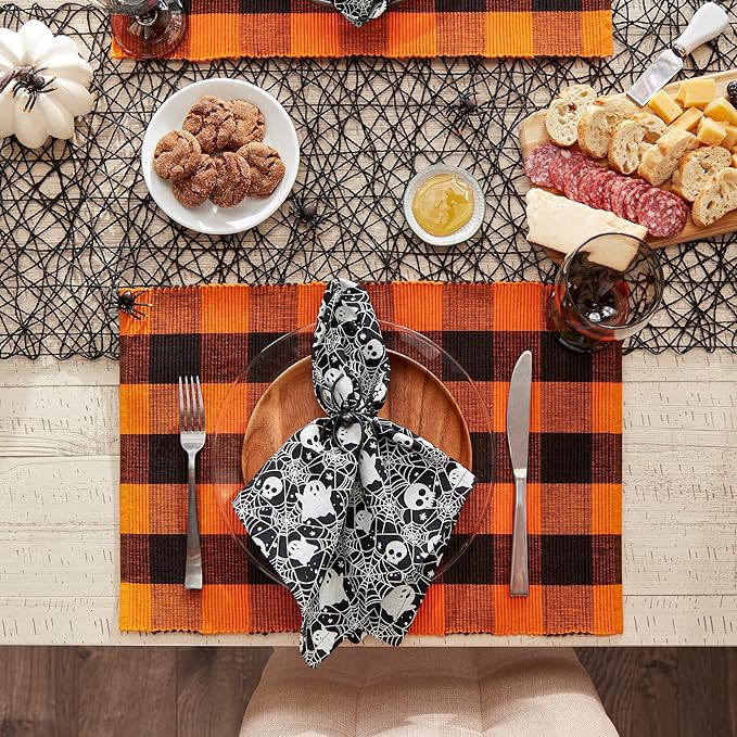 DII Buffalo Check Collection, Classic Farmhouse Tabletop Set, Placemat Set, 13x19, Orange & Black, 6 Piece