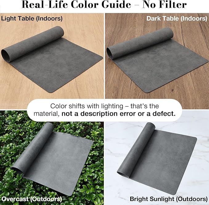 Roxifina Faux Leather Placemats Set of 4 - Vinyl Placemats Wipeable Waterproof Oil-Proof PU Place Mats Heat Resistant Reversible Table Mats for Dining, Kitchen, Outdoor, 12 x 17 Inch (Gray)
