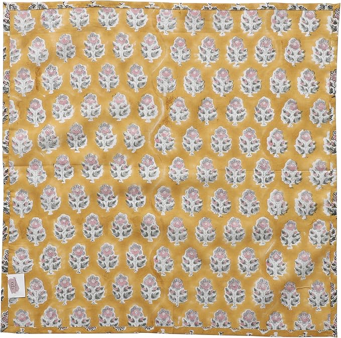 CPC Cloth Napkins 100% Cotton Set of 4 Reusable Napkins, Indian Block Print Toile Floral Dinner Napkin, Fall Thanksgiving Christmas Holiday Party Gift - Soft Absorbent Napkin, 18"x18" Yellow Citrine