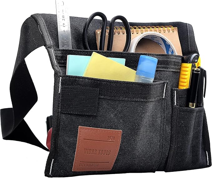 VIDAR TOOLS 6-Pocket Single Side Tool Belt Pouch/Utility Belt/Work Apron for Carpenter and Gardener.Durable Canvas Construction.Comfortable Adjustable Belt.Light Weight.BLACK