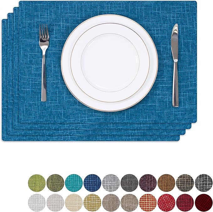 Kevin Textile Table Mats Set of 4 Heat Resistant Washable Placemats for Parties Buffet Dinner, 13 x 19 inches, Navy Blue