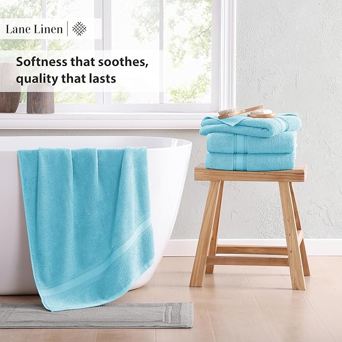LANE LINEN Extra Large Bath Towels for Bathroom, Zero Twist, 100% Cotton Quick Dry Bath Sheet Set, Bath Towel Sets for Bathroom, Soft Shower Towels, Hotel Towels, Luxury Bath Towels Set of 4 - Blue