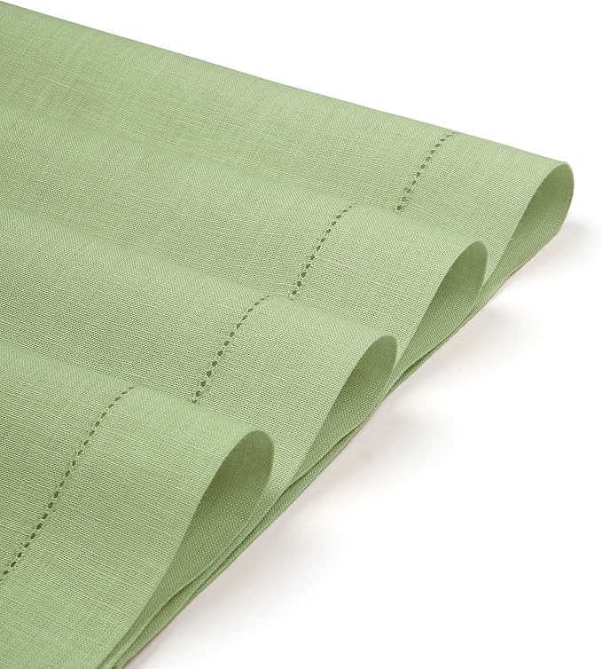 D'Moksha Homes Sage Green Linen Cloth Placemats Set of 4-100% Pure Linen Hemstitch Placemats 14 x 19 Inch - Classic Hemstitch Table Place Mats for Mothers Day - Machine Washable