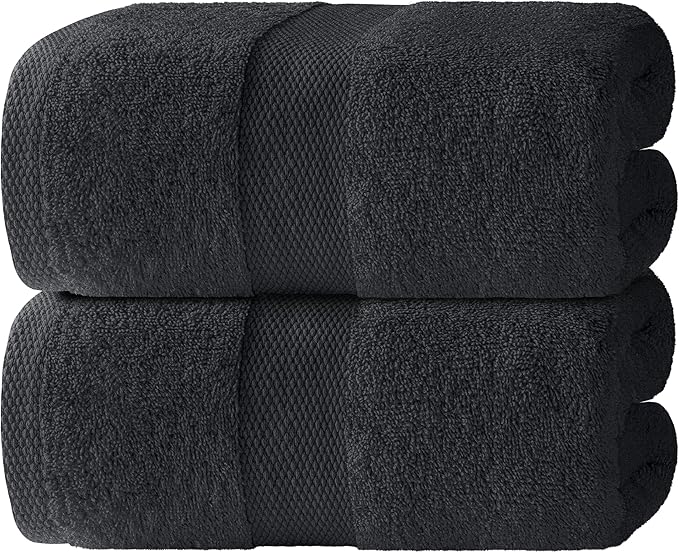 White Classic Luxury Soft Bath Sheets Set - 650 GSM Cotton Luxury Bath Towels Extra Large 35x70 | Highly Absorbent and Quick Dry | Hotel Quality Extra Large Towels Oversized, Black, 2 Pack