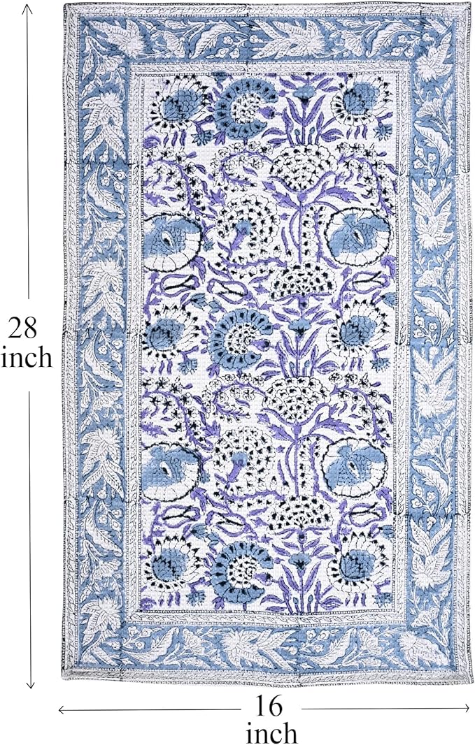 CPC Indigo Blue Hand Block Print Waffle Kitchen Towel Set of 3-16 x 28 Inch Ultra Absorbent Quick Dry Cotton Dish Towels Lightweight Reusable Sustainable Tea Towels for Cleaning and Drying