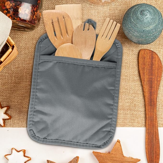 R HORSE 6Pcs Pot Holder with Pocket Grey Cotton Pocket Pot Holder Set for Kitchen Heat Resistant Potholder Terry Cloth Coaster Kitchen Hot Pad Oven Mitts Pads Trivet for Baking Cooking 7''x9''