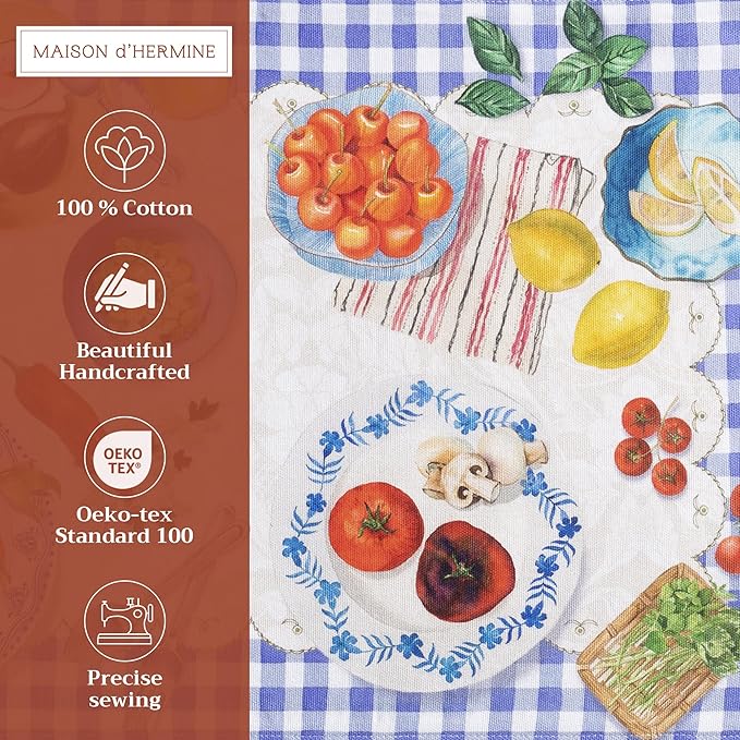 Maison d' Hermine Placemats Set of 4 100% Cotton Washable Cloth Place Mats Reusable Table Mats for Kitchen Dining Party Wedding Gifts for Mothers Day Spring/Summer (Gourmand, 13" x 19")