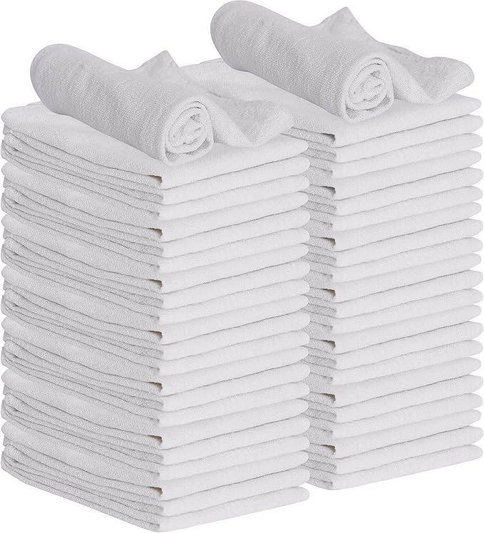 GREEN LIFESTYLE Shop Towels 12" x 14" 50 Pack - White Cotton Shop Towels, Cleaning Rags Bulk, Reusable Shop Rags, Absorbent Terry Cloth Cleaning Towels for Garage, Automotive, Industrial and Home Use