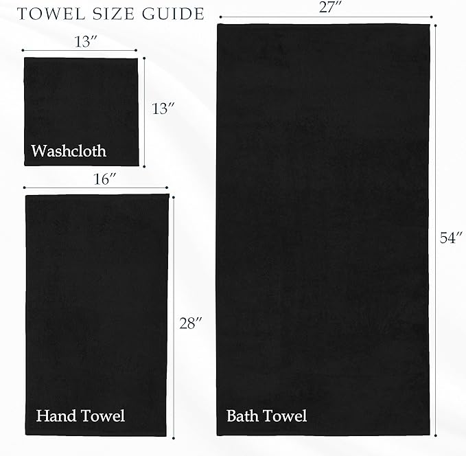 Mocassi Luxury 100% Turkish Cotton 2-Pack Bath Towel Set- Ultra Soft, Quick Dry Highly Absorbent 27 x 54 inch Premium Spa Hotel Quality 2PC Bath Towels - Luxurious Soft Bathroom Towels, Black