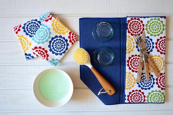 T-fal Textiles Highly Absorbent 100% Cotton Double Sided Printed Dish Cloths, 12" x 12", Set of 2, Medallion Red/Multi