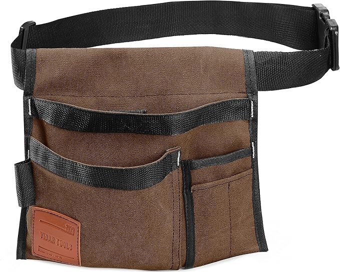VIDAR TOOLS 6-Pocket Single Side Tool Belt Pouch/Utility Belt/Work Apron for Carpenter and Gardener.Durable Canvas Construction.Comfortable Adjustable Belt.Light Weight.TAN