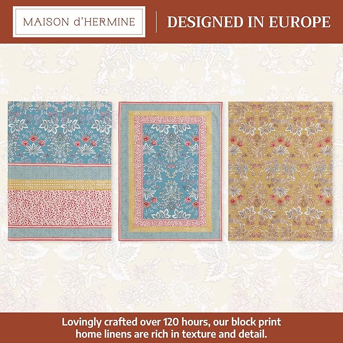 Maison d' Hermine Kitchen Towels Set of 3 100% Cotton 27.50" x 20" Reusable Cloth Tea Dish Towels Absorbent with Hanging Loop for Kitchen Gifts for Mothers Day Spring/Summer (Marquise)