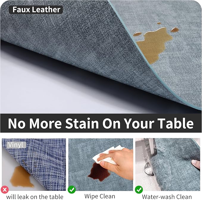 Maxpearl Round Placemats Set of 6, 13.8 inch Faux Leather Heat Resistant Table Mats, Non Slip Waterproof Wipeable Place Mats for Kitchen Dining Holiday Party Table Settings, Blue
