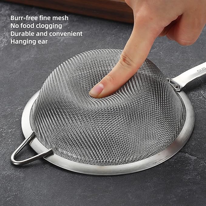Stainless Steel Fine Mesh Strainers for Kitchen, Colander-Skimmer with Handle, Sieve Sifters for Food, Tea, Rice, Oil, Noodles, Fruits, Vegetable 4.73 inch