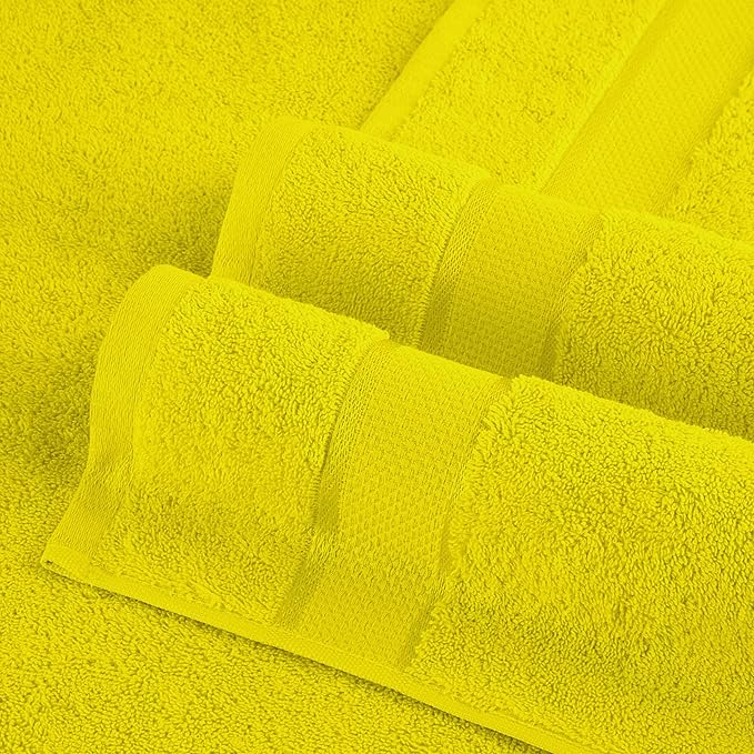 Elegant Comfort Premium Cotton 8-Piece Towel Set, Includes 4 Washcloths, 2 Hand Towels and 2 Bath Towels, 100% Turkish Cotton - Highly Absorbent and Super Soft Towels for Bathroom, Yellow