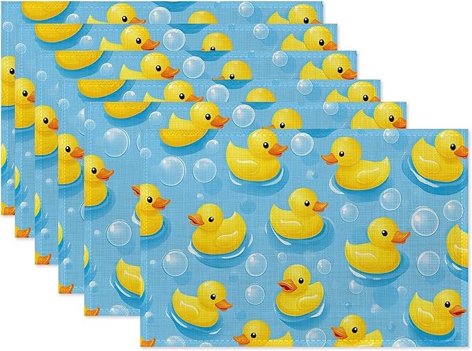 Cute Duck Table Mats Set of 6,Non-Slip Washable Placemats for Restaurant Home Kitchen Dinner Table 12x18Inch