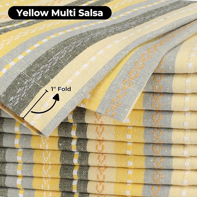 Cloth Napkins Set of 12 – 100% Cotton Dinner Napkins 18x18 Inch – Yellow Multi Color, Machine Washable, Reusable – Ideal for Weddings, Parties, Restaurants