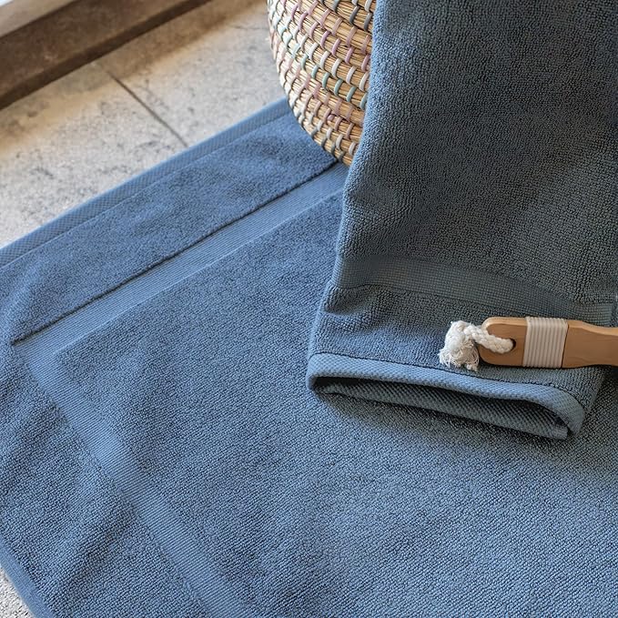 SALBAKOS 100% Turkish Cotton Bath Mat Set 2-Piece - 20x34 inch, Hotel & Spa Collection, Soft, Absorbent, Long Lasting, Durable Bathroom Rugs | Made in Turkey (Blue, 2 Bath Mats)