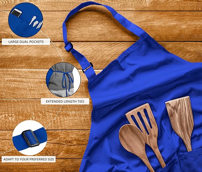 Utopia Kitchen 10 Pack Bib Apron Adjustable with 2 Pockets, Water and Oil Resistant, Cooking Kitchen Chef Apron for Women Men