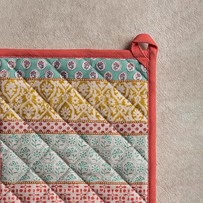 Maison d' Hermine Pot Holders 100% Cotton Heat Resistant Potholders 8" x 8" Hot Pads with Loop BBQ Cooking Baking Gifts for Mothers Day Handling Hot Pans Spring/Summer (Pack of 1, Provence)