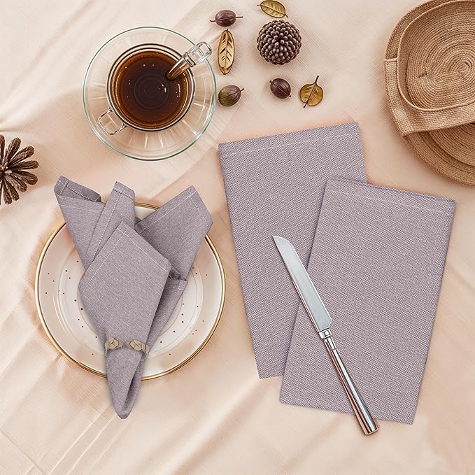 Ruvanti Cloth Napkins Set of 12, 18x18 Reusable Napkins Cloth Washable, Soft & Durable Table Napkins, Poly Cotton Fabric Dinner Napkins for Parties, Christmas, Thanksgiving, Weddings - Deep Taupe