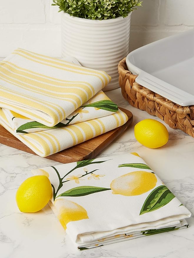 DII Lemon Bliss Kitchen Collection, Dishtowel Set, 4 Count