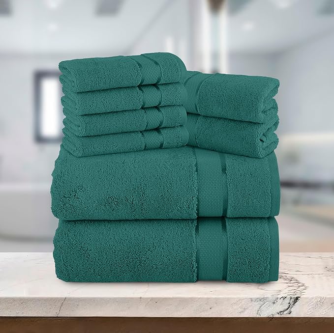 Elegant Comfort Premium Cotton 8-Piece Towel Set, Includes 4 Washcloths, 2 Hand Towels and 2 Bath Towels, 100% Turkish Cotton - Highly Absorbent and Super Soft Towels for Bathroom, Turquoise