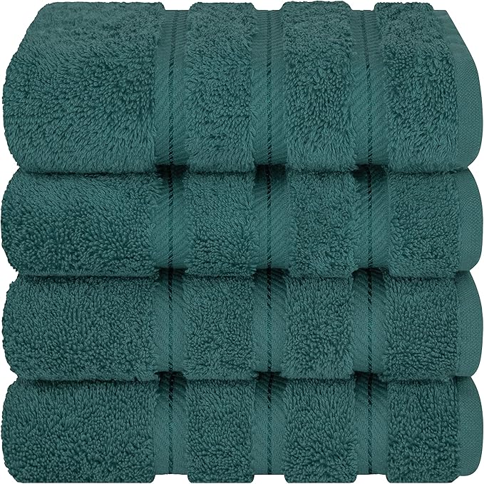 American Soft Linen Luxury Hand Towels for Bathroom, 600 GSM Heawy Weight 16x28 Size 100% Cotton Turkish 4 Piece Hand Face Towel Set, Teal Hand Towels