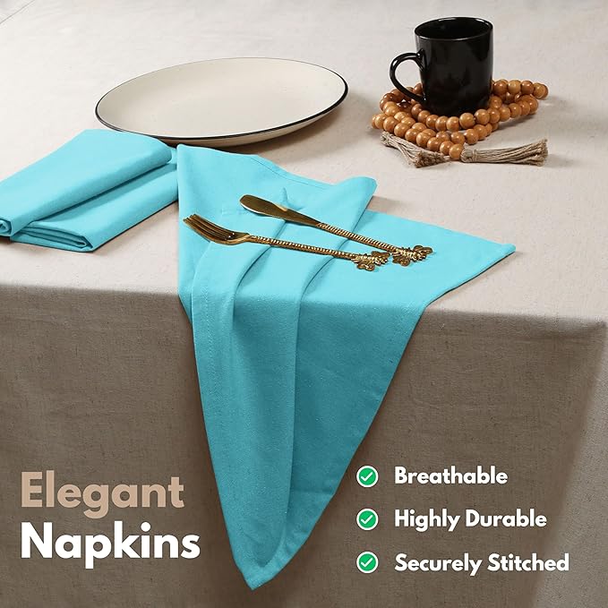 Native Fab Blue Cloth Napkins, 12 Pack, 100% Cotton, 17x17 Inches, Heavy Duty, Soft Texture, Quick Drying, Great for Spring Holidays, Family Gatherings, Baby Showers, Restaurant Use, Ocean Blue