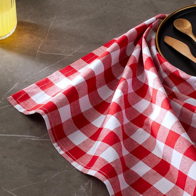 Cloth Napkins Set of 12, 100% Cotton Dinner Napkins 18x18 Inch, Soft Absorbent Gingham Check Napkin for Restaurant, Table Décor, Reusable Washable for Everyday Use - Red/White