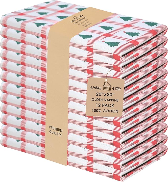 Urban Villa Cloth Napkins Set of 12(20x20)100% Cotton Dinner Napkins Cloth Washable Soft Durable Reusable Absorbent Napkins Ideal for Farmhouse Parties Hotel Lunch Restaurant Dinner Napkins-Tree Print