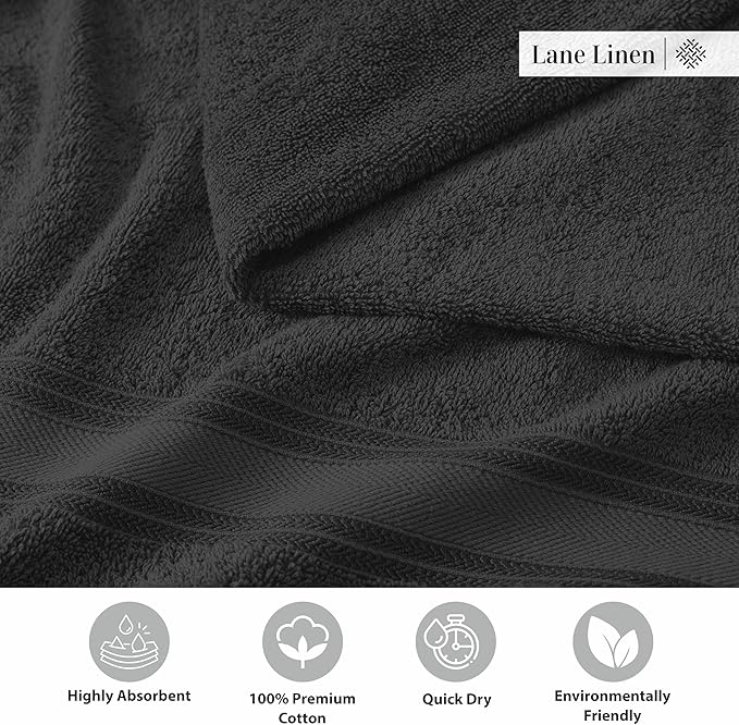 LANE LINEN Bath Towel Set of 18 – Premium 100% Cotton, 6 Bath, 6 Hand & 6 Washcloth, Zero Twist Hotel Collection Towels Soft, Gentle on Body, Absorbent & Ideal for Everyday Use – Black