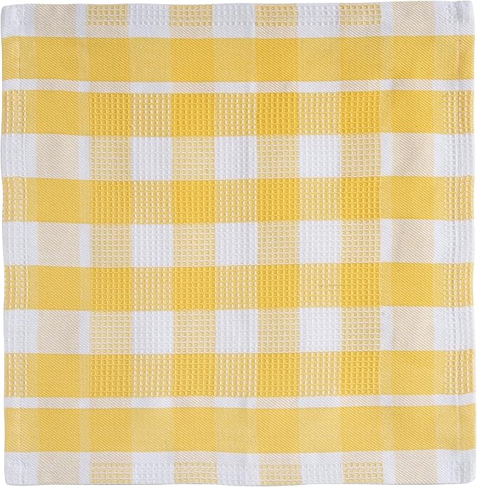 LANE LINEN 100% Cotton Kitchen Dish Cloths, Ultra Soft Absorbent Quick Drying Dish Towels, Multiweave Wash Cloths Dish Towel Sets, 12x12 Inches, 12 Pack - Yellow