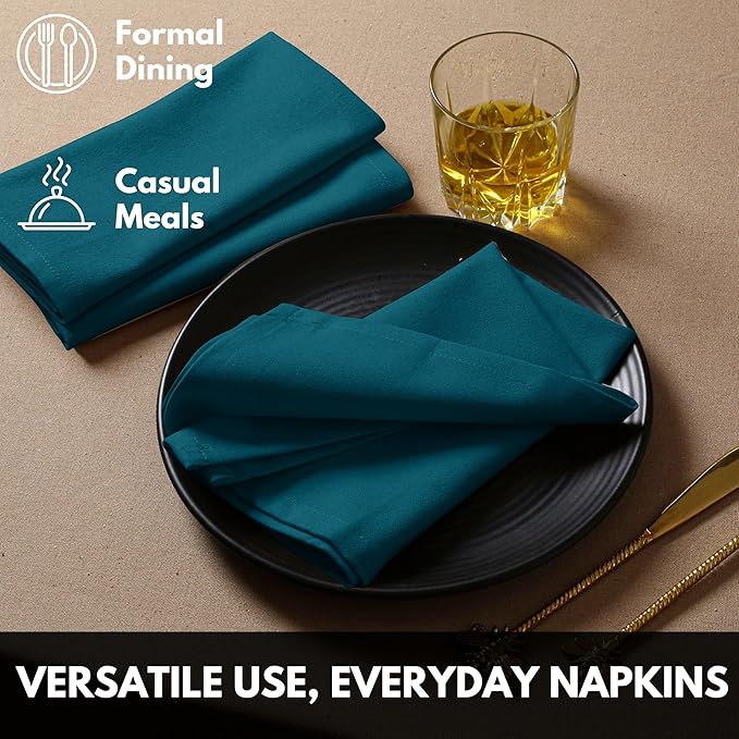 Cloth Napkin 100% Cotton 17"x17" Decorative Washable Table Napkins Set of 4 for Dining, Holidays, Buffet Parties & Wedding Use - Teal Green