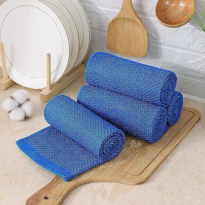 Kitinjoy 100% Cotton Waffle Weave Kitchen Hand Towels (13 X 28 Inches, Blueberry), 6-Pack Super Soft and Absorbent Dish Towel for Drying Dishes