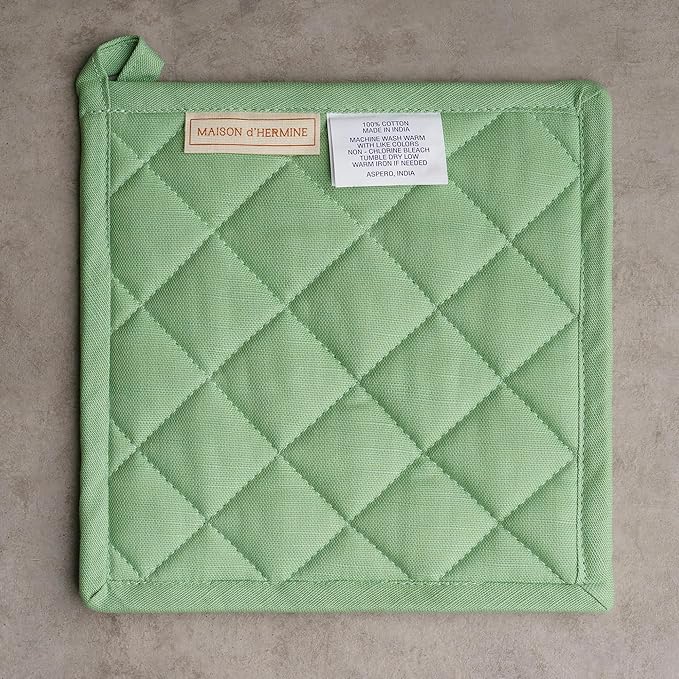Maison d' Hermine Pot Holders 100% Cotton Heat Resistant Potholders 8" x 8" Hot Pads with Loop BBQ Cooking Baking Gifts for Mothers Day Handling Hot Pans Spring/Summer(Pack of 1, Botanical Fresh)