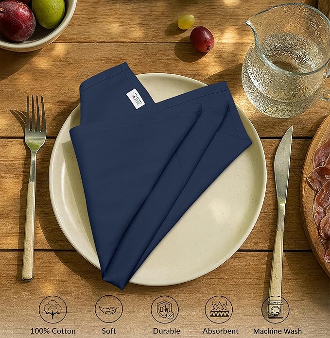 Ruvanti Cloth Napkins Set of 12, 100% Cotton High GSM 18x18 Inches Soft, Washable, Highly Durable & Absorbent, Perfect for Parties, Christmas, Thanksgiving Dinners – Pageant Blue
