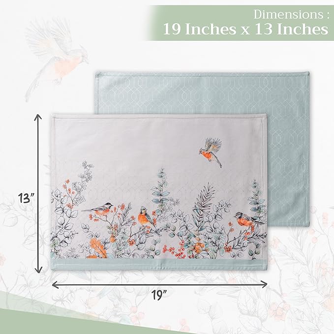 Maison d' Hermine Placemats Set of 4 100% Cotton Washable Cloth Place Mats, Reusable Table Mats for Thanksgiving Christmas Decorations Kitchen Dining Party Wedding (Whitish Shabby Chique, 13" x 19")