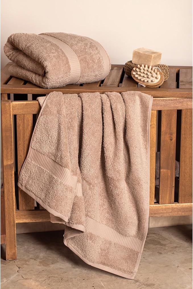 SALBAKOS 100% Turkish Cotton Extra Large Bath Sheet Towel Set of 2, 35x70 inch | Premium Quality | Hotel Collection Soft, Absorbent, Oversize Bath Towels | Made in Turkey (Taupe, 2 Bath Sheets)