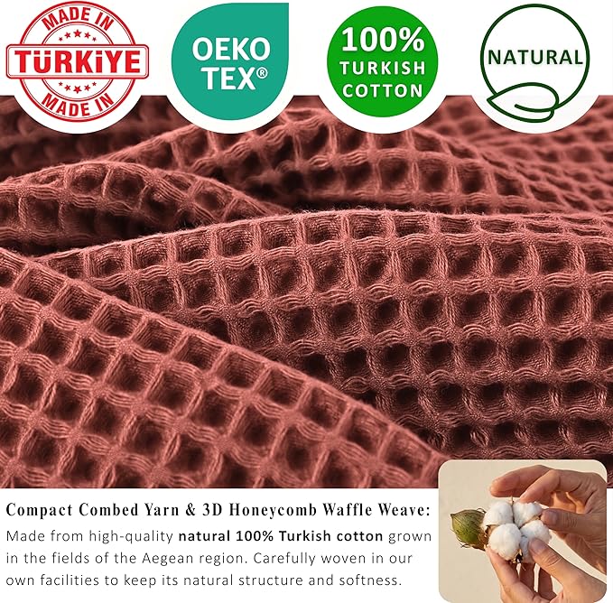 PÜSKÜL Natural 100% Turkish Cotton Waffle Bath Towels Set of 2-Piece | 32x63 inch Extra Large Absorbent Quick-Dry Lightweight Spa Towel | Decorative Guest Towel (Red Brick Bath Towels - Pack of 2)