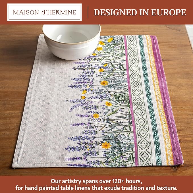 Maison d' Hermine Placemats Set of 4 100% Cotton Washable Cloth Place Mats Reusable Table Mats for Kitchen Dining Party Wedding Gifts for Mothers Day Spring/Summer (Fanny Lavender, 13" x 19")